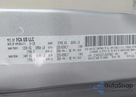 2018 Dodge Grand Caravan Sxt z USA, uszkodzony, nr VIN 2C4RDGCG7JR207862